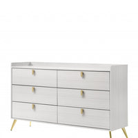 58" White and Gold Six Drawer Double Dresser