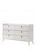 58" White and Gold Six Drawer Double Dresser