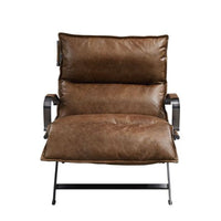 28" Brown Top Grain Leather And Steel Lounge Chair