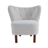 31" White Sherpa And Brown Polka Dots Wingback Chair