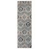 10' Runner Ivory Blue And Gray Floral Stain Resistant Runner Rug