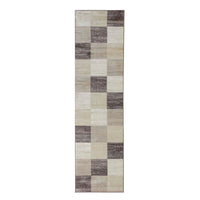 8' Beige Geometric Power Loom Stain Resistant Runner Rug