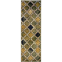 8' Green Quatrefoil Power Loom Distressed Stain Resistant Runner Rug