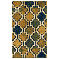 4' X 6' Green Quatrefoil Power Loom Distressed Stain Resistant Area Rug