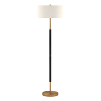 61" Black and Brass Two Light Floor Lamp With White Drum Shade