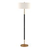 61" Black and Brass Two Light Floor Lamp With White Drum Shade