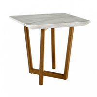 22" Walnut And White Faux Marble Square End Table