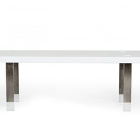 95" White And Gun Metal Rectangular Manufactured Wood And Stainless Steel Dining Table