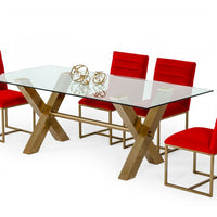 87" Clear And Gold Rectangular Glass And Stainless Steel Dining Table