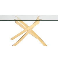 63" Clear And Gold Rectangular Glass And Stainless Steel Dining Table