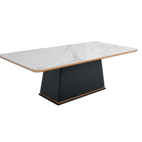 94" White Ceramic Faux Marble And Black Rectangular Dining Table