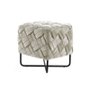 17" Cream Velvet And Black Cube Ottoman