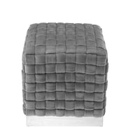 17" Gray Velvet And Silver Ottoman