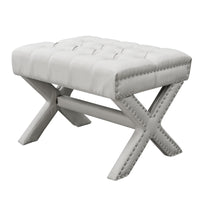 20" Cream Linen Tufted Ottoman