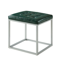 18" Green Faux Leather And Gray Cube Ottoman