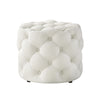 21" White Linen Tufted Round Ottoman