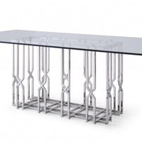 87" Clear And Chrome Rectangular Glass And Stainless Steel Dining Table