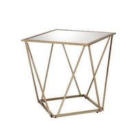 24" Champagne And Silver Glass And Metal Square Mirrored End Table