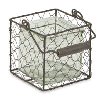 5" Brown and Clear Square Wire Basket and Glass Jar