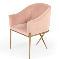 25" Pink Velvet And Gold Solid Color Arm Chair