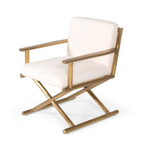 27" White Sherpa And Gold Directors Arm Chair