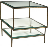 20" Bronze And Clear Glass And Iron Square End Table With Two Shelves