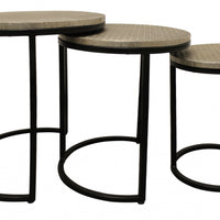 Set Of Three 19" Black And Silver Round Nested Tables