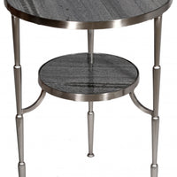 22" Nickel Marble And Iron Round End Table