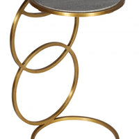 21" Gold And Gray Marble And Iron Round End Table