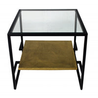 22" Bronze And Clear Glass And Iron Square End Table With Shelf