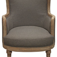 26" Gray Linen And Natural Solid Color Arm Chair