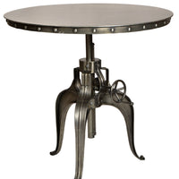36" Silver Gunmetal Industrial Gear Adjustable Height Round Dining Table