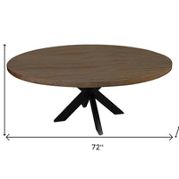 72" Gray Beige And Black Solid Wood And Iron Round Dining Table