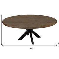 60" Gray Beige And Black Solid Wood And Iron Round Dining Table