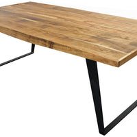 63" Natural And Black Rectangular Solid Wood And Iron Dining Table