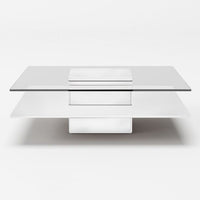 39" White And Clear Glass Square Coffee Table With Shelf