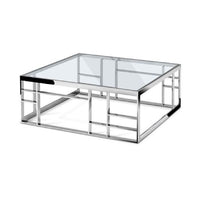 40" Silver And Clear Glass Square Coffee Table