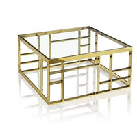 40" Gold And Clear Glass Square Coffee Table