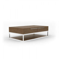 47" Silver And Walnut Rectangular Coffee Table With Two Drawers And Shelf