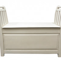 38" White Solid Wood Entryway Bench With Flip Top and High Sides