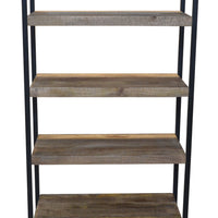 71" Rustic Distressed Solid Wood Oak And Black Four Tier Etagere Bookcase