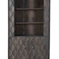 70" Dark Gray Distressed Solid Wood Three Tier Two Door Bookcase