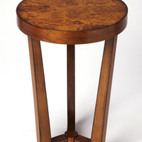 24" Medium Brown Burl Veneer Round End Table