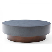 48" Antique Copper And Grey Steel Round Coffee Table