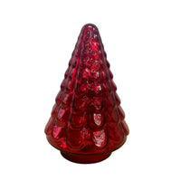 7" Embossed Red Glass Christmas Tree Sculpture