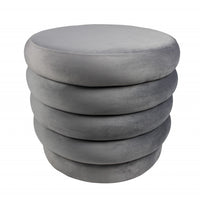 21" Gray Velvet Tufted Round Cocktail Ottoman