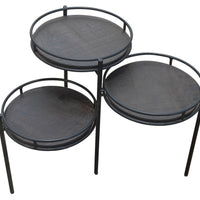 23" Black Solid Wood And Iron Round End Table