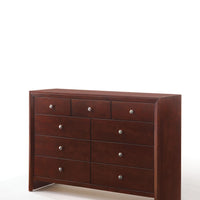 55" Brown Cherry Manufactured Wood Nine Drawer Triple Dresser