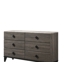 61" Faux Marble Rustic Gray Oak Six Drawer Standard Dresser