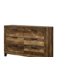 57" Rustic Oak Finish Manufactured Wood Six Drawer Standard Dresser